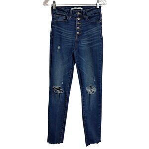 Celebrity Pink High-Rise Distressed Skinny Jeans Size 3 Dark Wash Ripped